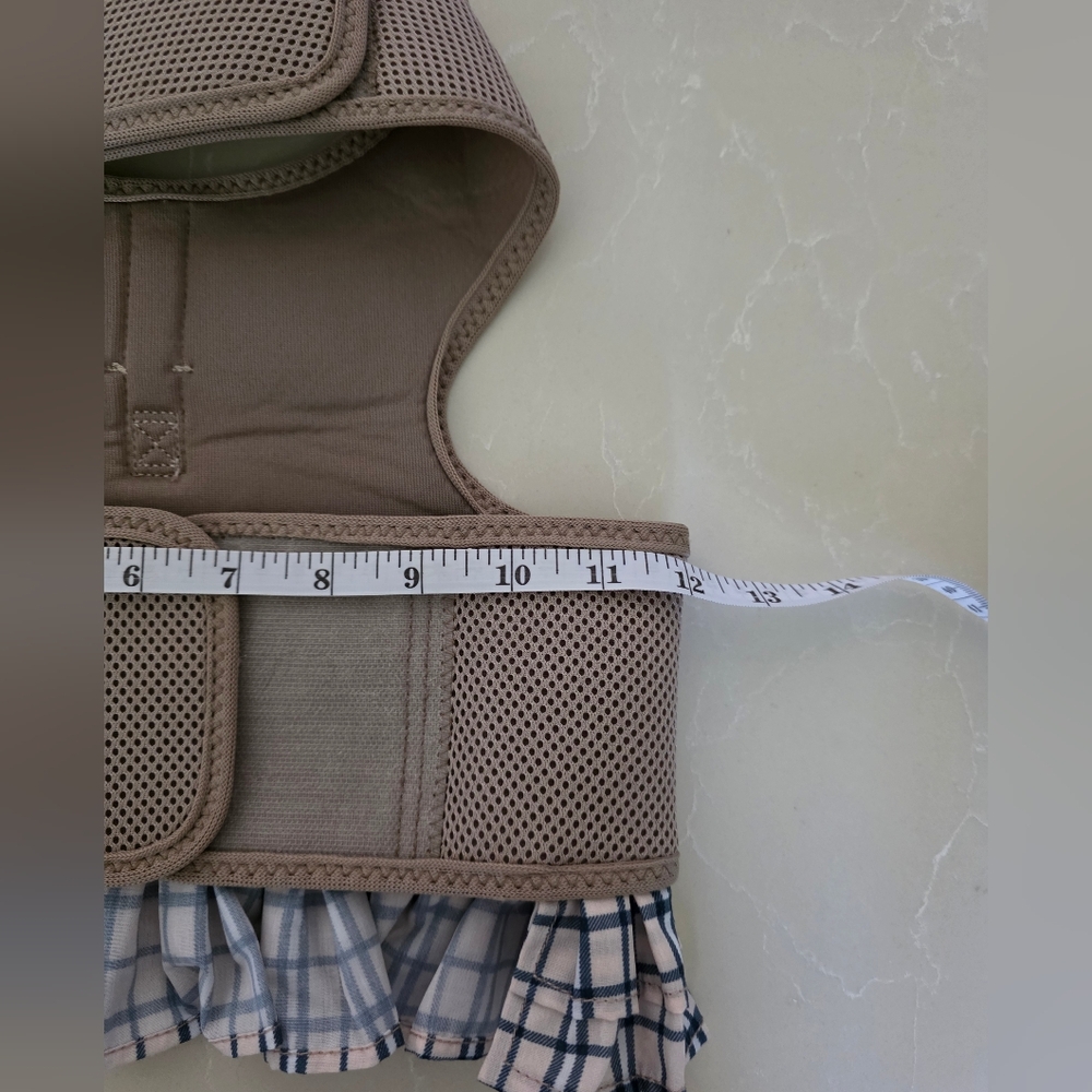 Parisian Works Tan Dog Harness with Blue Plaid Bow - Picture 11 of 11